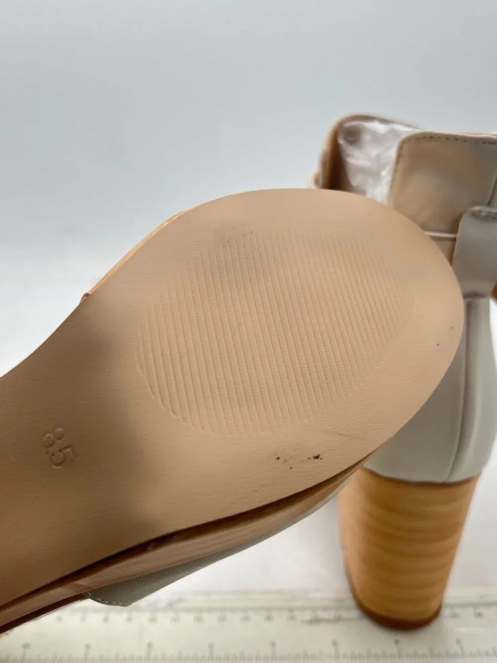 Beige Platform Rounded Toe Cutout Strap Buckle Cork Block High Heels Ankle Boot